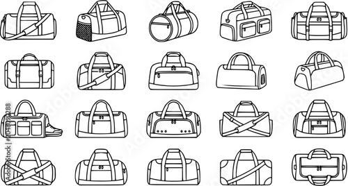 Φωτογραφία Black and White Line Art of Various Sports Duffle Bags