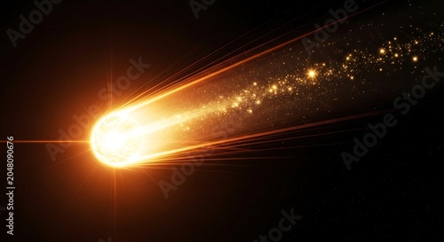 Fiery comet streaking through dark space