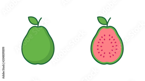 Tableau sur toile Pair of pear-shaped guava fruits whole and halved