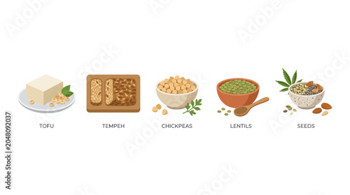 Bild auf Leinwand Set of plant based protein sources and vegan meat alternatives.