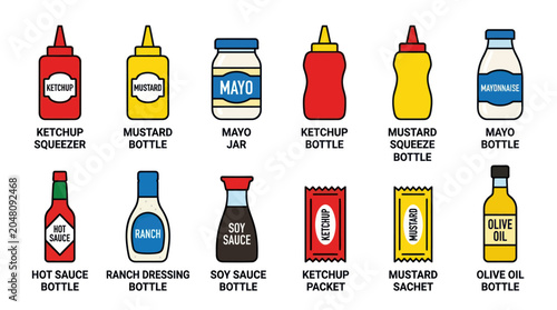 Fotografie Condiment bottle and packet icons for food service