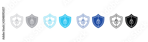 Foto Security shield icons with padlock symbol in linear and solid styles security pr