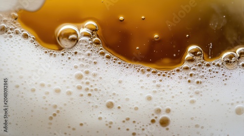 effervescence. Close-up of rising bubbles in golden malt liquid inside fermentation vessel. bar promotions, beverage menus, designed for product packaging and bar promotions.