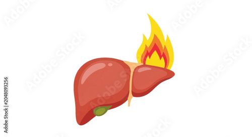 Foto Inflamed Liver Organ on Fire, Medical Illustration of Liver Disease and Inflamma
