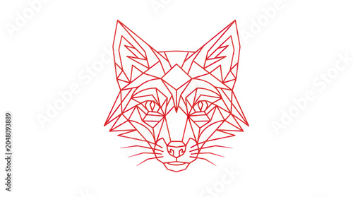 Fotografi Geometric Fox Head Outline Red - Abstract Animal Art