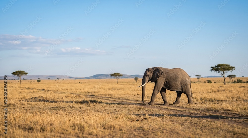 Fototapeta premium African elephant walking across the savanna landscape