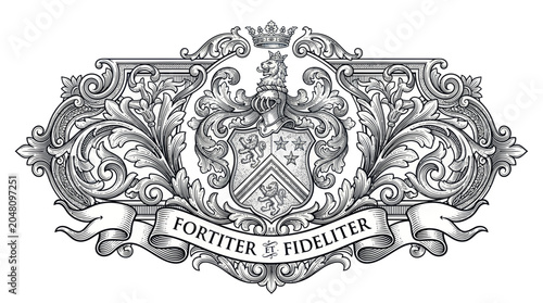Billede på lærred Vintage Heraldic Coat of Arms with Crown and Banner