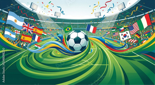 Vibrant Soccer Stadium, Football Background, World Cup Sports, Stadium Flags