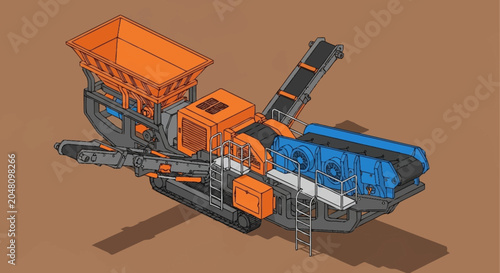Fotografie Industrial crushing machine with conveyor belt.