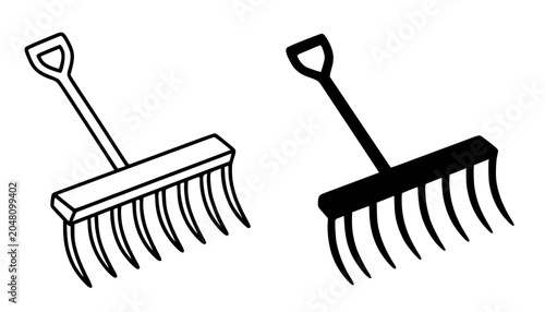 Bild auf Leinwand Buck rake illustration, minimalist outline and silhouette icon for farming