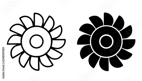 Obraz na płótnie Pelton wheel illustration, minimalist outline and silhouette icon