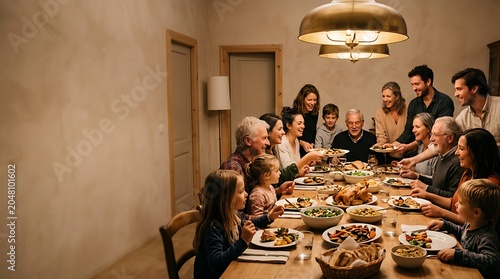 Multi-generational family sharing a festive dinner at home