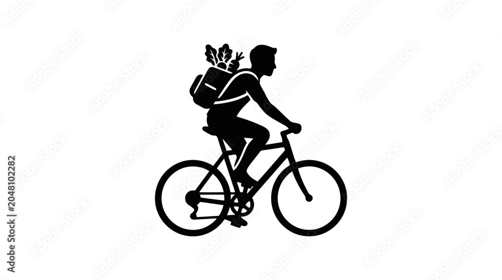 Obraz premium A person riding bicycle with backpack.
