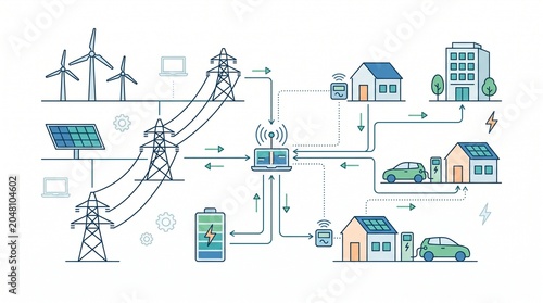 Smart grid concept with renewable energy sources and electric vehicles Vector