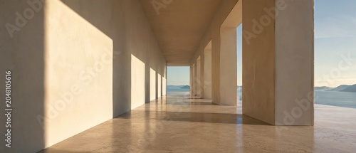 Luxury Ocean View Corridor with Natural Sunlight and Minimal Architecture