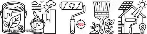 Tableau sur toile Eco-friendly painting and sustainable house renovation icon set, outline style