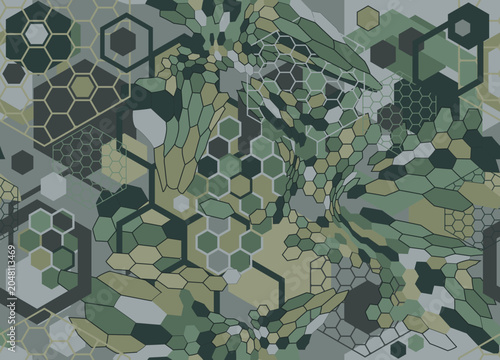 seamless camouflage pattern with hexagonal elements