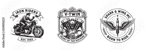 Quadro su tela Motorcycle V-twin engine emblem badge vintage biker design for apparel and t-shirt prints