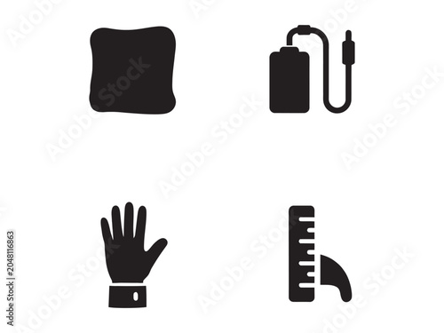 Photos Collection of four black silhouettes of various objects on white background  squ