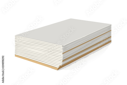 Stack of white drywall sheets or gypsum boards with layered edges, construction material vector illustration isolated on transparent background.