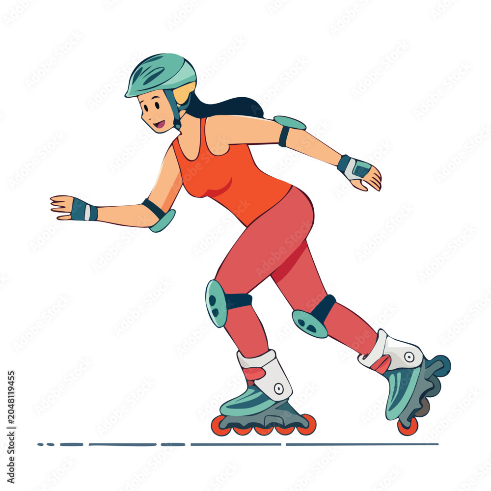 Obraz premium Woman rollerblading with helmet and protective gear