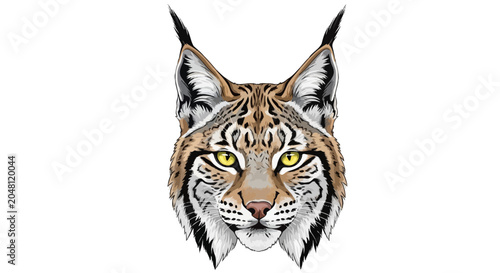 Photos Lynx Head Portrait, Wild Cat Face with Yellow Eyes, Detailed Illustration