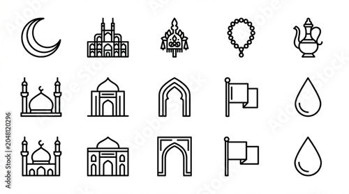 Islamic architecture and ramadan symbols flat design