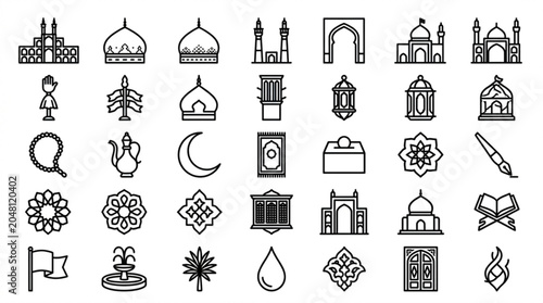 Muharram heritage icons set islamic symbols