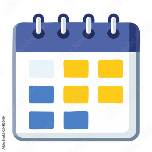 Flat design calendar icon with blue and yellow squares