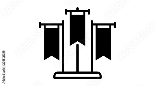 Three black flags on stands for mourning