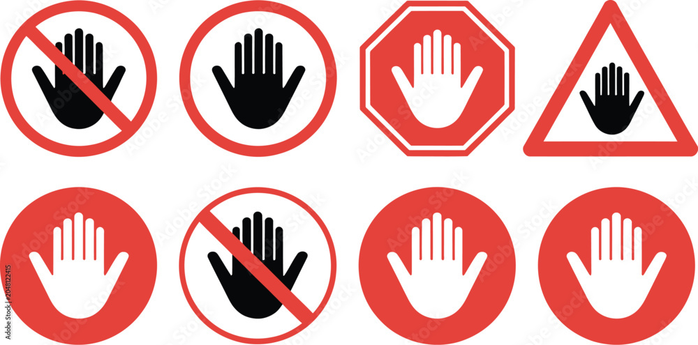 Obraz premium Hand Safety Signs, Stop Warning Prohibited Entry Restriction and Hazard Prevention Symbol