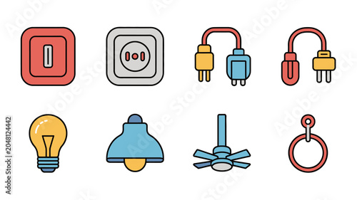 Schilderij op canvas Colorful electrical icons set illustration.