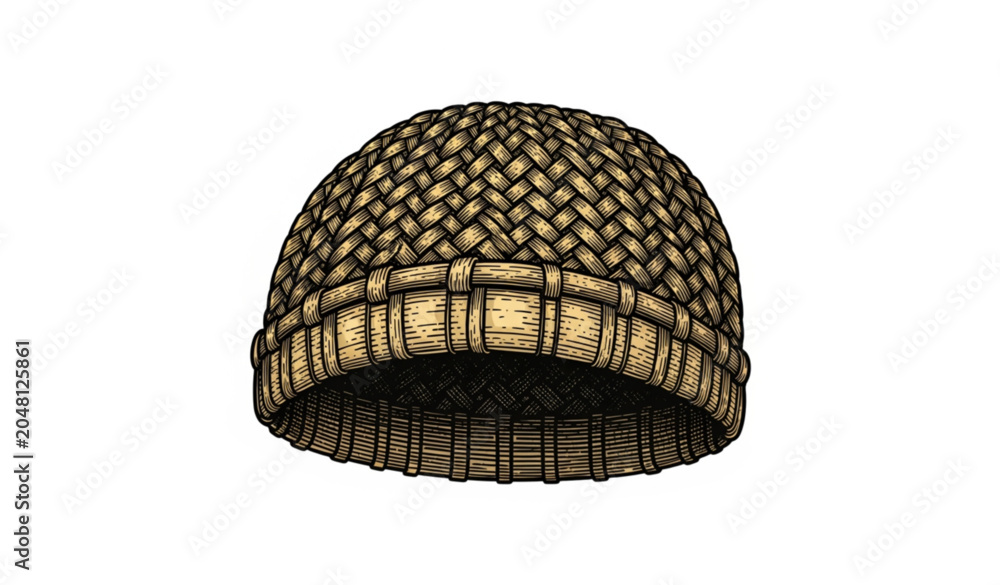 Fototapeta premium Rustic Farmer Woven Headdress Vintage Vector Illustration for Agriculture Themes