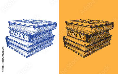 Εκτύπωση καμβά Books of magic Wizardry and witchcraft elements for magic rituals and spiritualism and halloween