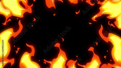 Fire flame 2d animation background ,cartoon  and 2d style with glow fire burning intensely against effect suitable motion graphic and game asset. alpha channel only 4k.
