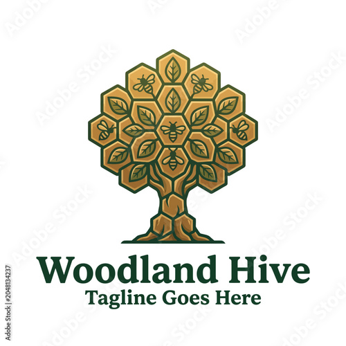 Photography Tree stylized with hexagonal honeycombs bees buzzing for nature ecology honey su