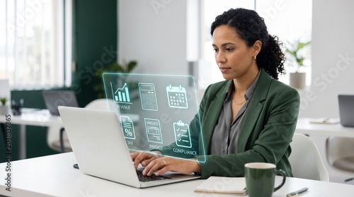 Professional Business Owner Managing Tax Compliance and Financial Revenue on Laptop