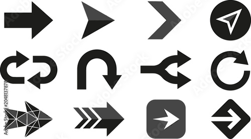 Foto arrow vector icon set isolated navigation direction pointer loop turn geometry f