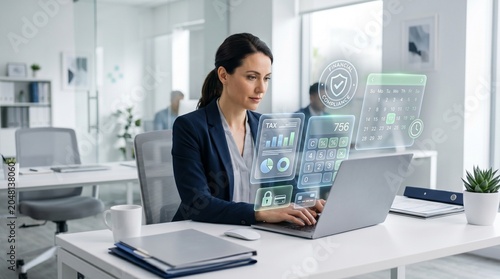 Professional Accountant Using Digital Tax Software Interface in Modern Office