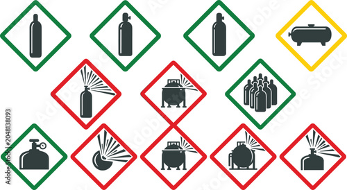 Konstfotografi gas cylinder vector icon set isolated hazard compressed pressure tank explosion