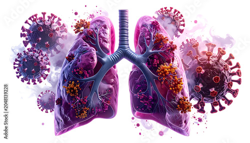 Human lungs infected with coronavirus, illustration of disease and respiratory illness, medical concept