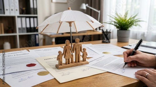 Person Signing Legal Family Protection Insurance Contract Document