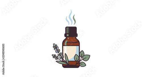 Fotografija Essential oil bottle with herbs.