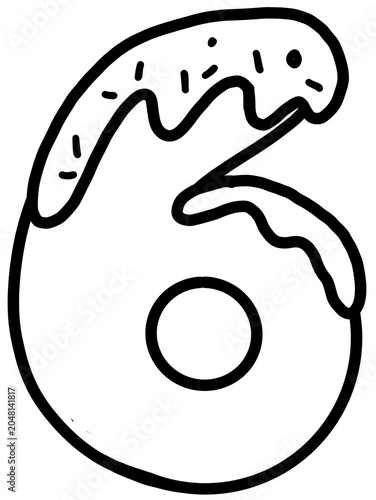 Foto Cute hand-drawn black and white donut numbers from 0 to 9 with cream glazing and sprinkles