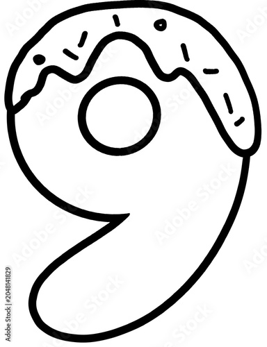 Photography Cute hand-drawn black and white donut numbers from 0 to 9 with cream glazing and sprinkles