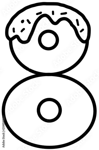 Fotografie Cute hand-drawn black and white donut numbers from 0 to 9 with cream glazing and sprinkles