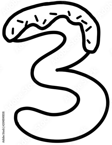 Foto Cute hand-drawn black and white donut numbers from 0 to 9 with cream glazing and sprinkles