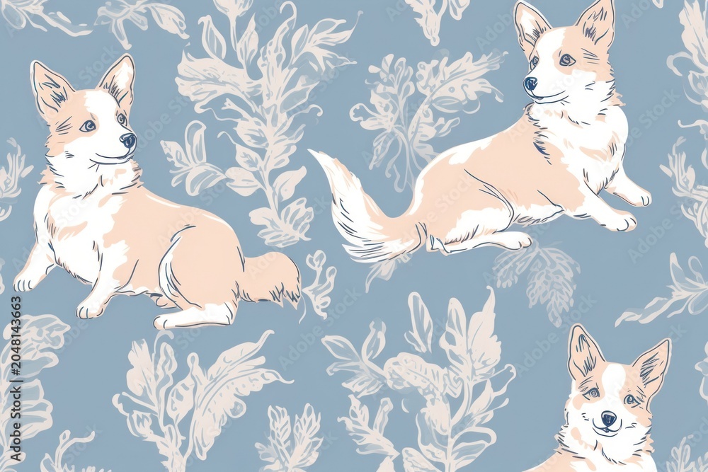 Naklejka premium Toile wallpaper a single Corgi pattern animal mammal.