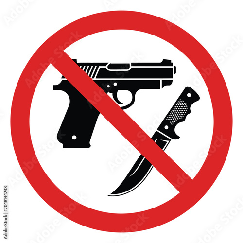 Bild auf Leinwand No Weapons Sign Vector Illustration with Gun and Knife Prohibition Symbol Securi