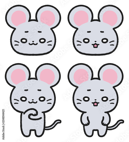 困惑、呆然とした表情のネズミのイラストセット